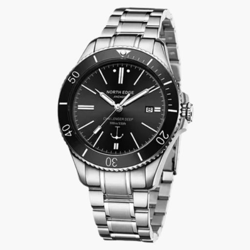 Men’s Diver-Style Bracelet Watch with Date Display