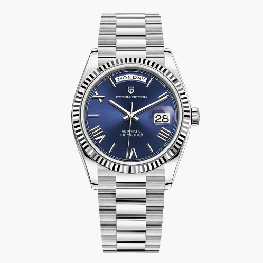 Men's day-date watch – minimalist dial & link bracelet