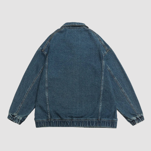 Men’s Oversized Denim-Look Jacket with Classic Collar and Flap Pockets