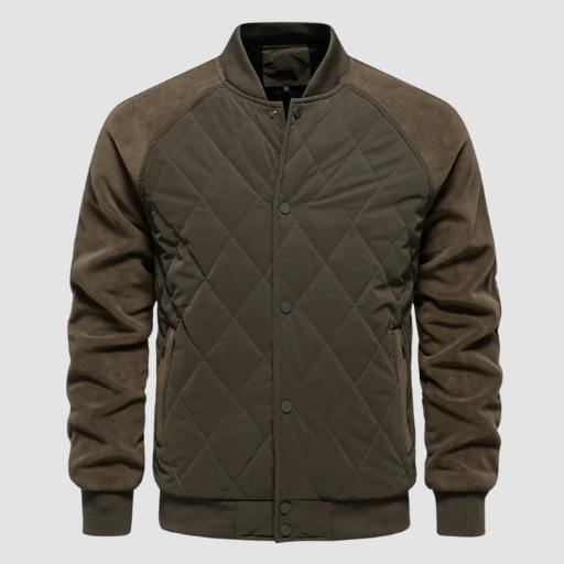 Men’s Mid-Season Quilted Jacket with Stand Collar and Snap-Button Front