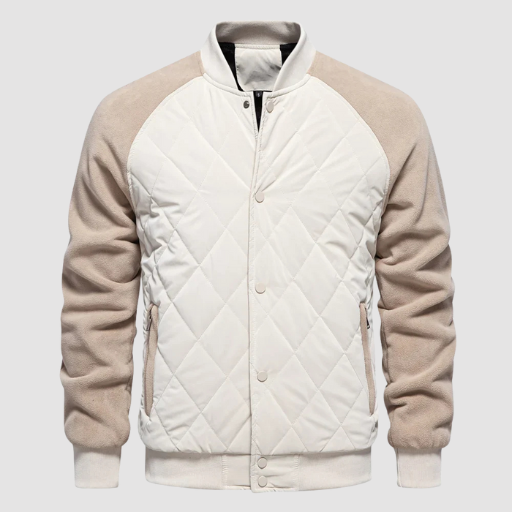 Men’s Mid-Season Quilted Jacket with Stand Collar and Snap-Button Front