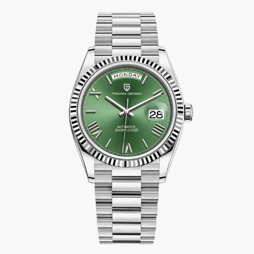 Men's day-date watch – minimalist dial & link bracelet