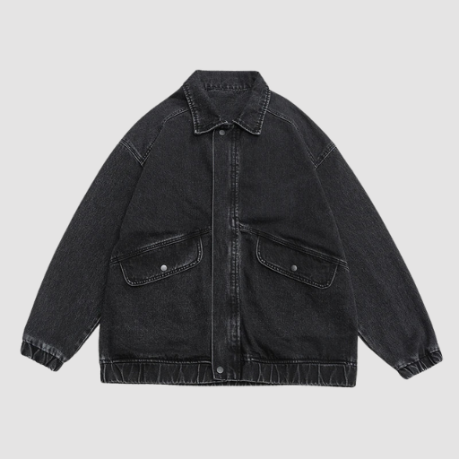 Men’s Oversized Denim-Look Jacket with Classic Collar and Flap Pockets
