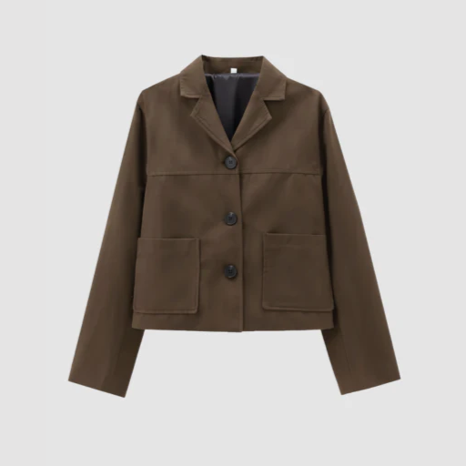 Women’s Cropped Straight-Fit Jacket with Button Closure and Patch Pockets