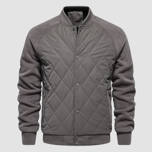 Men’s Mid-Season Quilted Jacket with Stand Collar and Snap-Button Front