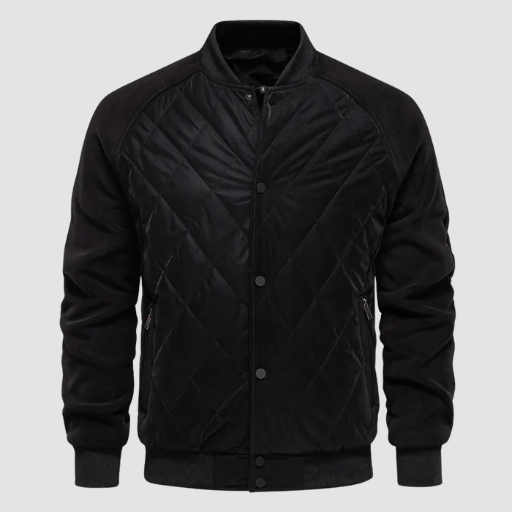 Men’s Mid-Season Quilted Jacket with Stand Collar and Snap-Button Front