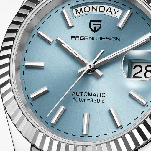 Men's day-date watch – minimalist dial & link bracelet