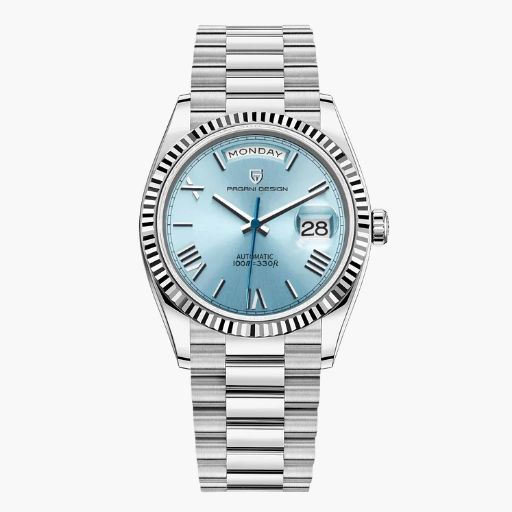 Men's day-date watch – minimalist dial & link bracelet
